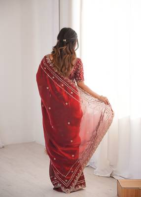 Maroon color beautiful sequins work heavy partywear saree 2