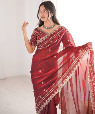 Maroon color beautiful sequins work heavy partywear saree 3