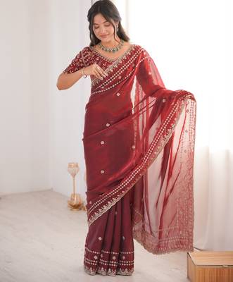 Maroon color beautiful sequins work heavy partywear saree 4