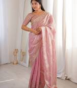 Pink color beautiful sequins work heavy partywear saree
