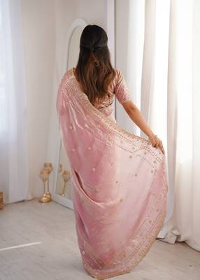 Pink color beautiful sequins work heavy partywear saree 2