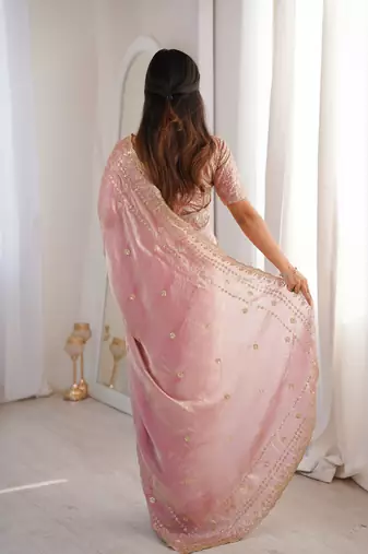 Pink color beautiful sequins work heavy partywear saree
