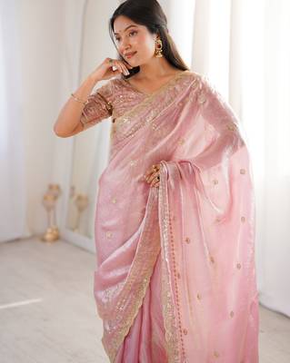 Pink color beautiful sequins work heavy partywear saree 3