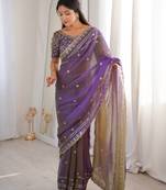 Purple color beautiful sequins work heavy partywear saree