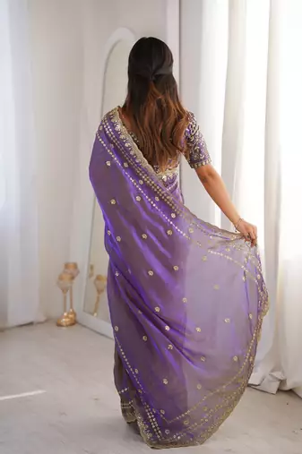 Purple color beautiful sequins work heavy partywear saree
