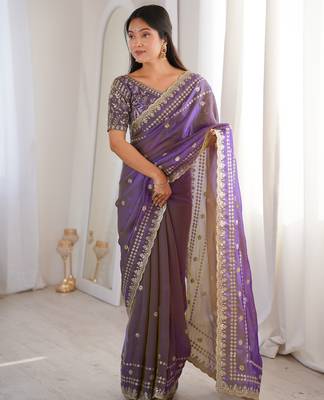 Purple color beautiful sequins work heavy partywear saree 4