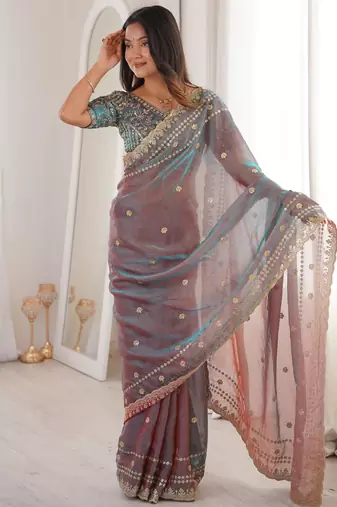 Mouve color beautiful sequins work heavy partywear saree