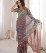 Mouve color beautiful sequins work heavy partywear saree