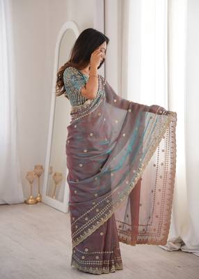 Mouve color beautiful sequins work heavy partywear saree 2
