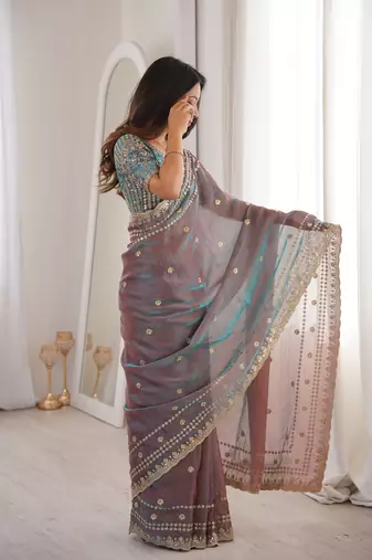 Mouve color beautiful sequins work heavy partywear saree