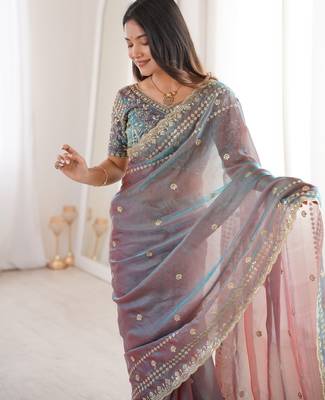 Mouve color beautiful sequins work heavy partywear saree 3