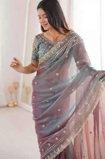 Mouve color beautiful sequins work heavy partywear saree
