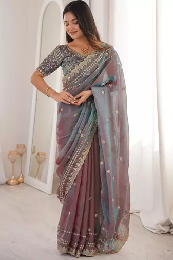 Mouve color beautiful sequins work heavy partywear saree
