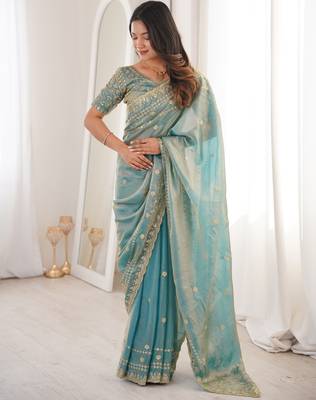 Sky blue color beautiful sequins work heavy partywear saree 1