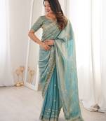 Sky blue color beautiful sequins work heavy partywear saree