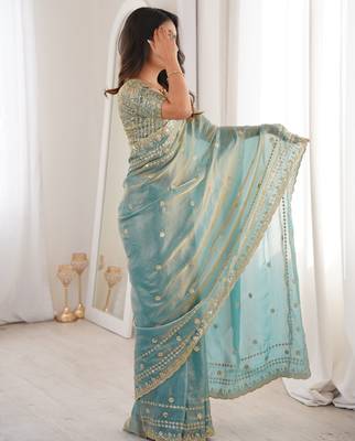 Sky blue color beautiful sequins work heavy partywear saree 2