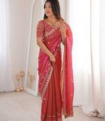 Tamato color beautiful sequins work heavy partywear saree