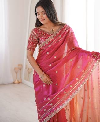 Tamato color beautiful sequins work heavy partywear saree 3