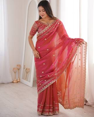 Tamato color beautiful sequins work heavy partywear saree 4