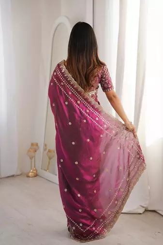 Wine color beautiful sequins work heavy partywear saree