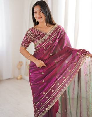 Wine color beautiful sequins work heavy partywear saree 3