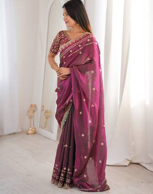 Wine color beautiful sequins work heavy partywear saree 4