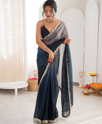 Grey color beautiful fendy satin fabric girlie looks stylish saree 1