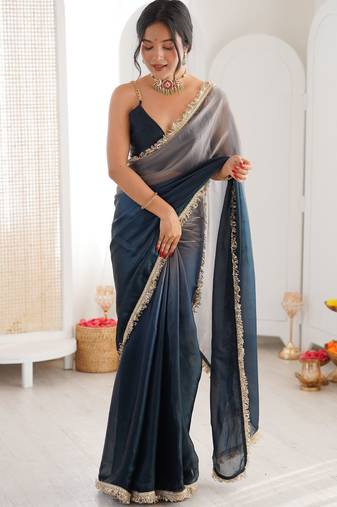 Grey color beautiful fendy satin fabric girlie looks stylish saree
