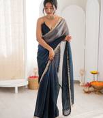 Grey color beautiful fendy satin fabric girlie looks stylish saree