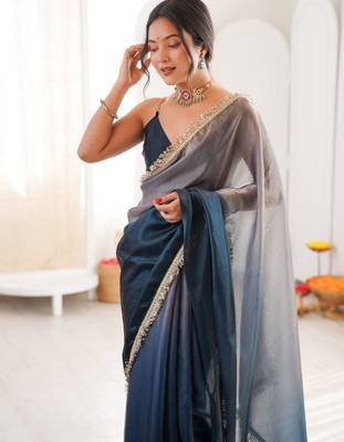 Grey color beautiful fendy satin fabric girlie looks stylish saree 3