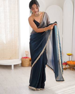 Grey color beautiful fendy satin fabric girlie looks stylish saree 4