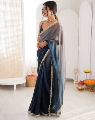 Grey color beautiful fendy satin fabric girlie looks stylish saree 5