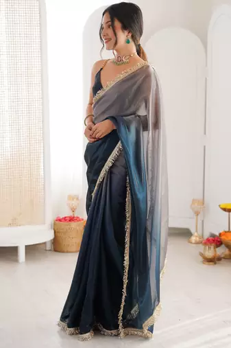 Grey color beautiful fendy satin fabric girlie looks stylish saree