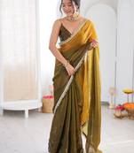 Mahendi color beautiful fendy satin fabric girlie looks stylish saree