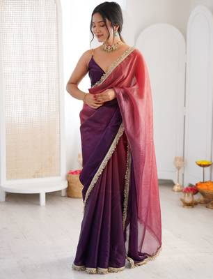 Purple color beautiful fendy satin fabric girlie looks stylish saree 1