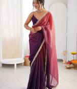 Purple color beautiful fendy satin fabric girlie looks stylish saree