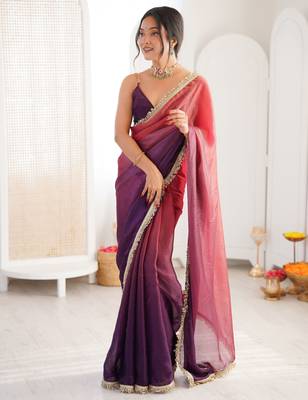 Purple color beautiful fendy satin fabric girlie looks stylish saree 2