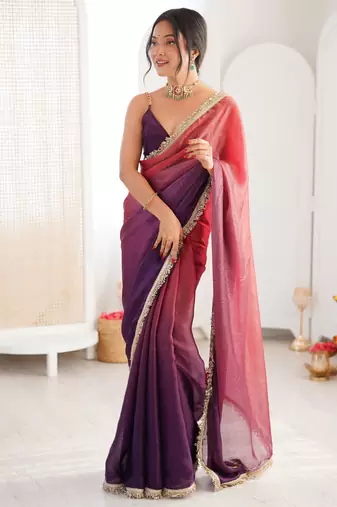 Purple color beautiful fendy satin fabric girlie looks stylish saree