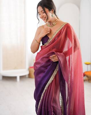 Purple color beautiful fendy satin fabric girlie looks stylish saree 3