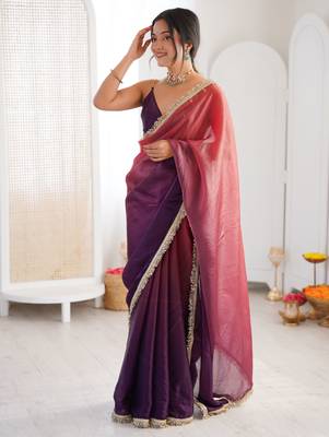 Purple color beautiful fendy satin fabric girlie looks stylish saree 4