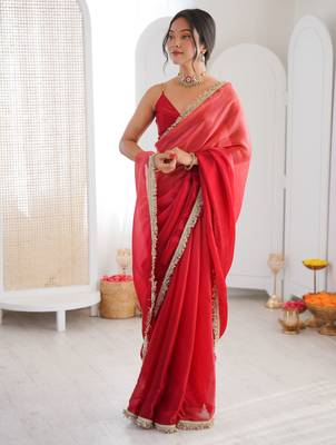 Red color beautiful fendy satin fabric girlie looks stylish saree 2