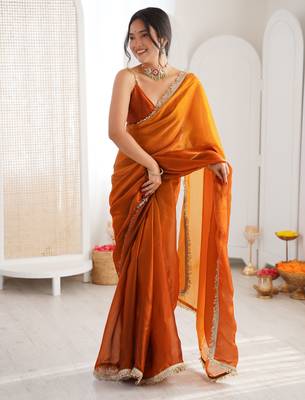 Mustard color beautiful fendy satin fabric girlie looks stylish saree 1