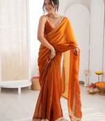 Mustard color beautiful fendy satin fabric girlie looks stylish saree