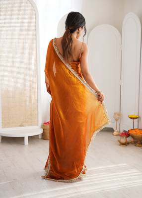 Mustard color beautiful fendy satin fabric girlie looks stylish saree 2