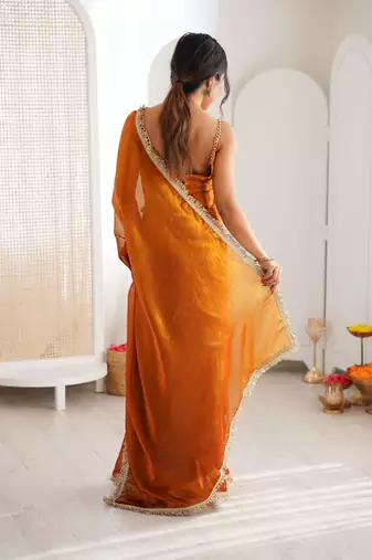Mustard color beautiful fendy satin fabric girlie looks stylish saree