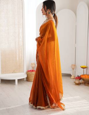Mustard color beautiful fendy satin fabric girlie looks stylish saree 4