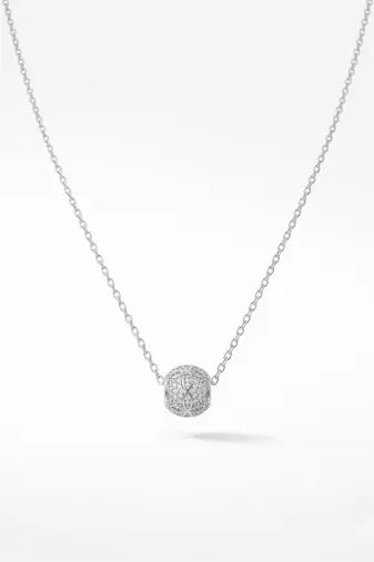 925 Sterling Silver Pave Sphere Pendant  Necklace Set , CZ Ball Pendant Set 