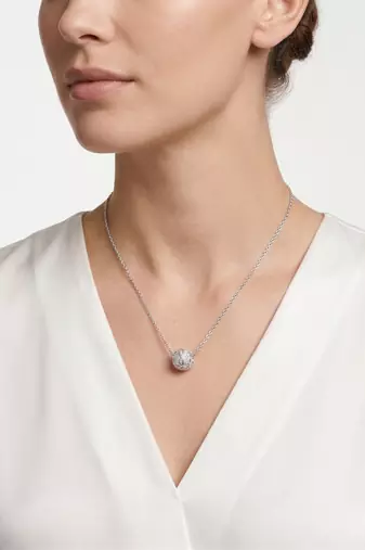 925 Sterling Silver Pave Sphere Pendant  Necklace Set , CZ Ball Pendant Set 