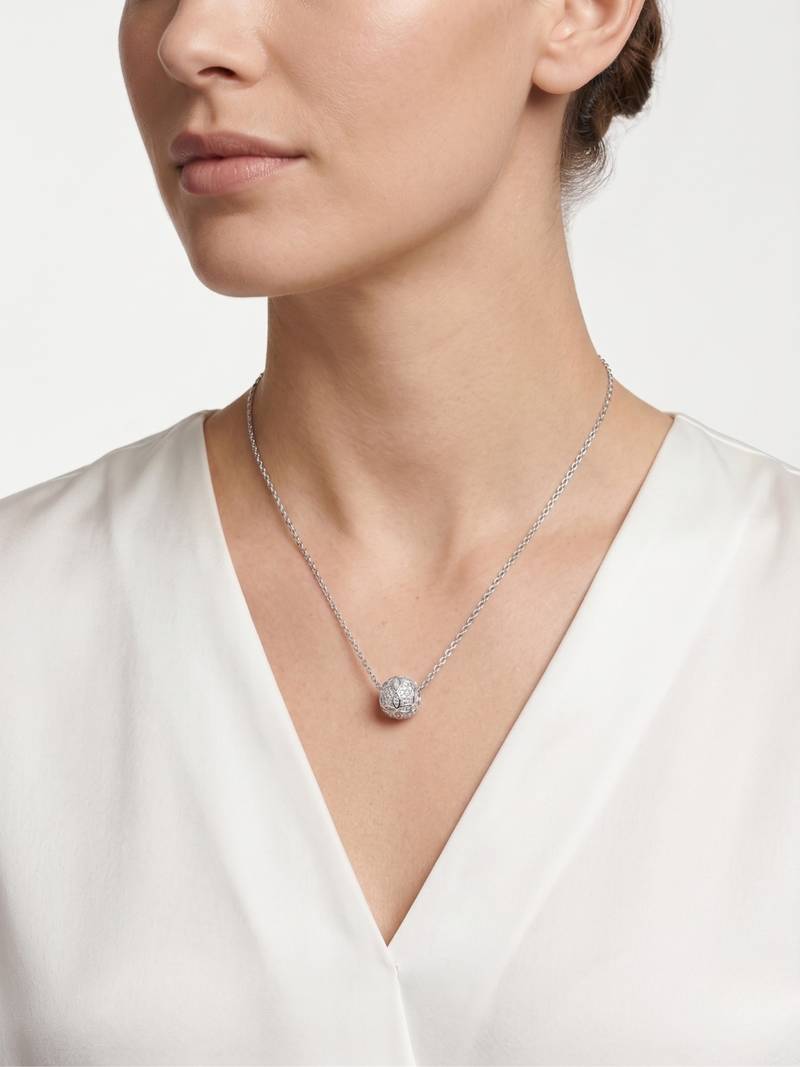 925 Sterling Silver Pave Sphere Pendant  Necklace Set , CZ Ball Pendant Set 