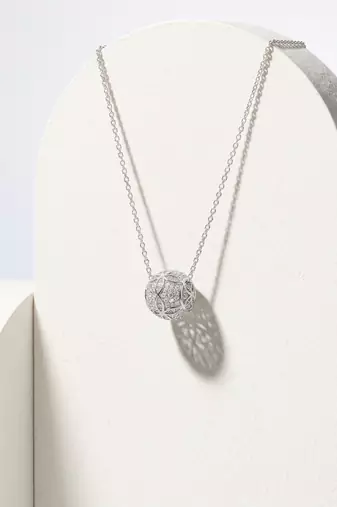 925 Sterling Silver Pave Sphere Pendant  Necklace Set , CZ Ball Pendant Set 